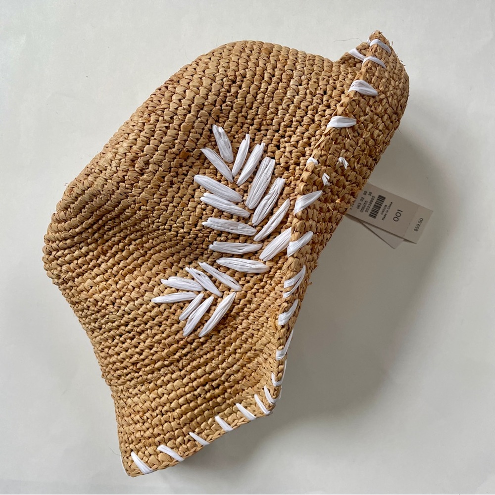 Talbots Straw Fedora White Tropical Fern Leaf Design - Picture 3 of 7